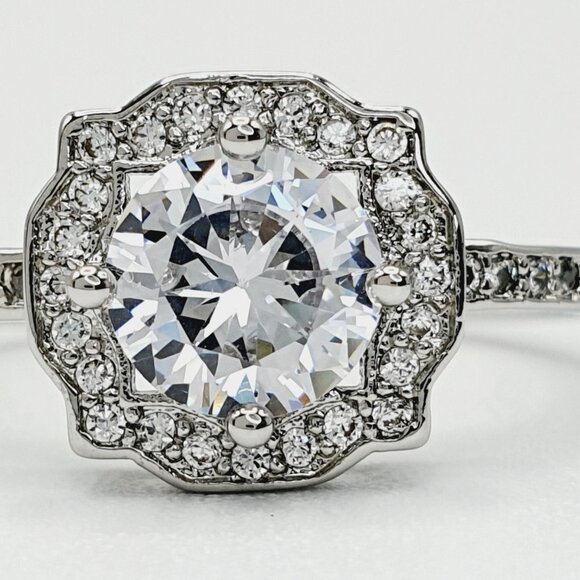 💎Beautiful Round Shiny CZ Diamond Flower Micro Pave Wedding Ring,UNVN12316 - Picture 8 of 12